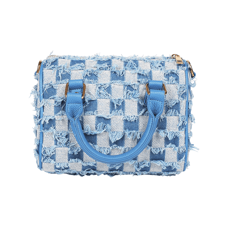 Bolso Boston deshilachado cuadros azul