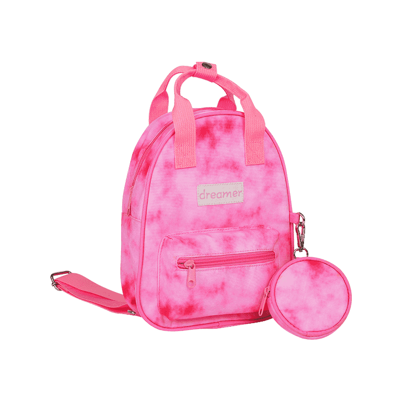 Mochila pequeña con minibolso estampado smog rosa