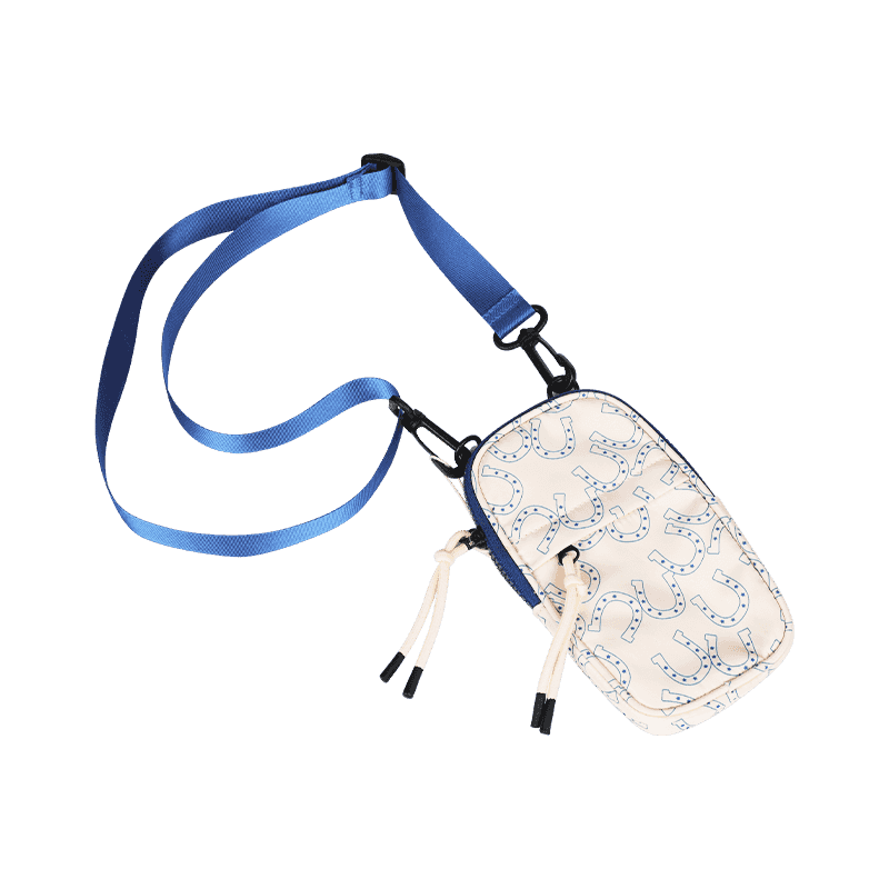 Bolso bandolera vertical con estampado de herradura azul