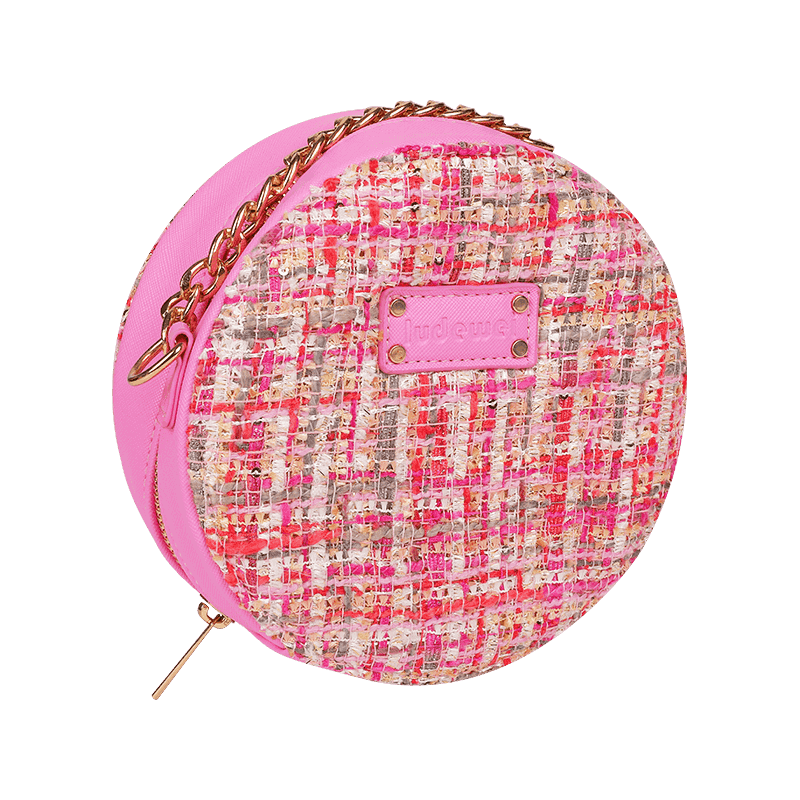 Bolso bandolera de tweed acolchado rosa