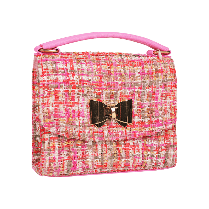 Bolso bandolera de tweed con lazo rosa