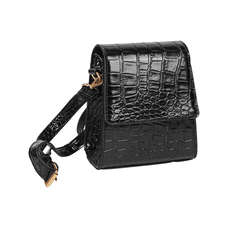 Bolso bandolera pequeño de cocodrilo sintético negro