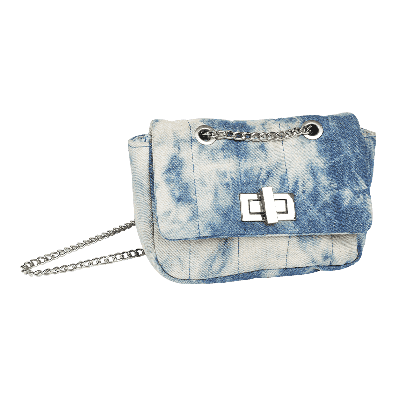 Bolso bandolera denim con cadena cuadrada