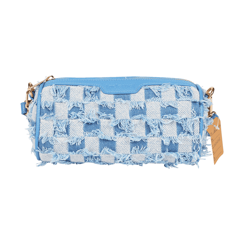 Bolso bandolera cilíndrico de cuadros denim