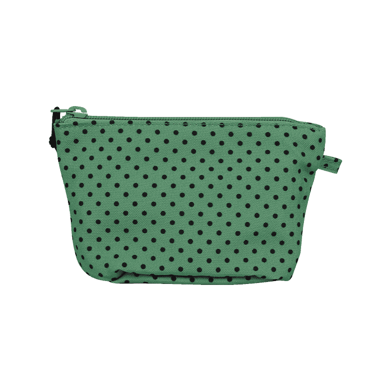 Bolso de maquillaje tipo clutch a lunares verde