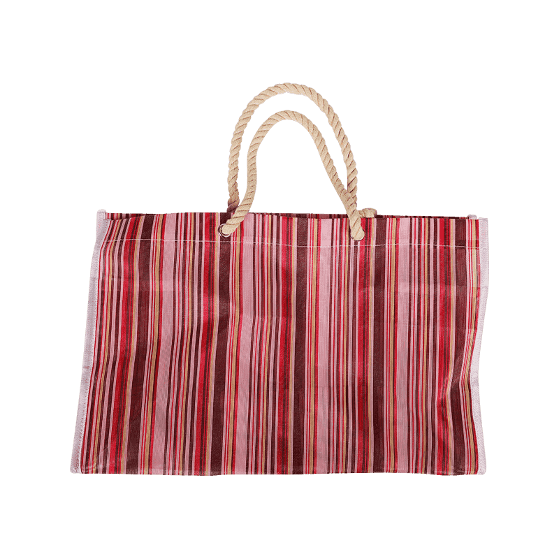 Bolso shopping tejido de nailon a rayas rojas