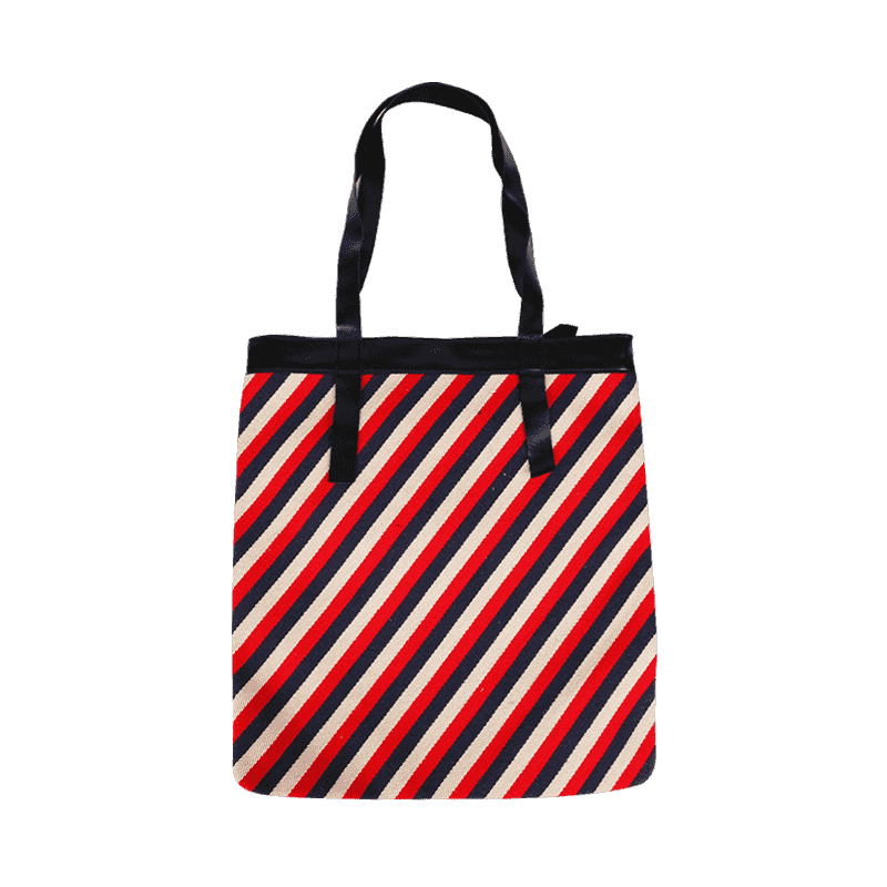 Bolso shopping de algodón con rayas diagonales rojas